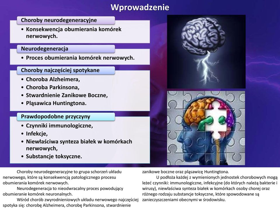 Prawdopodobne przyczyny Czynniki immunologiczne, Infekcje, Niewłaściwa synteza białek w komórkach nerwowych, Substancje toksyczne.