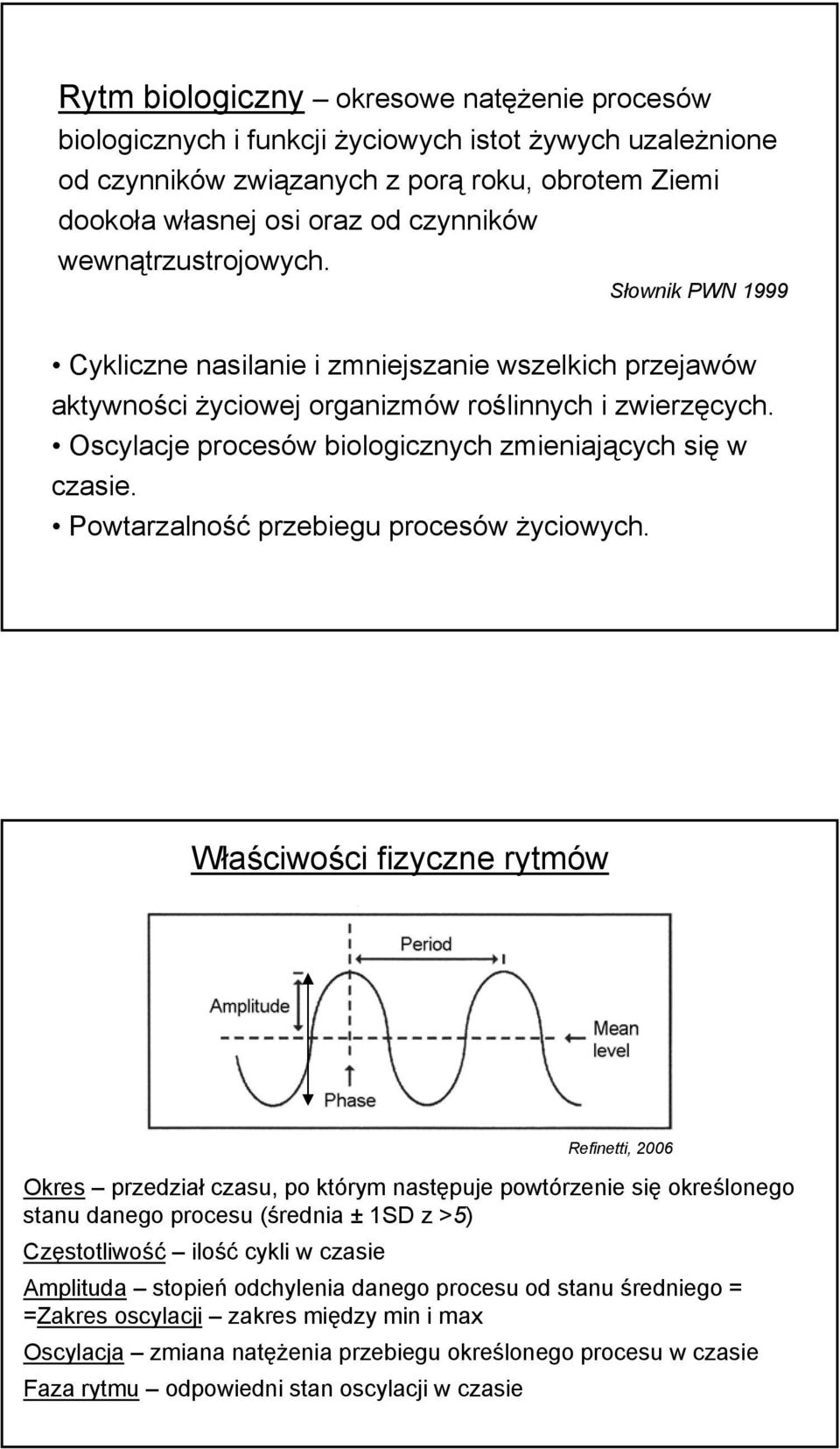 Oscylacje procesów biologicznych zmieniających się w czasie. Powtarzalność przebiegu procesów życiowych.