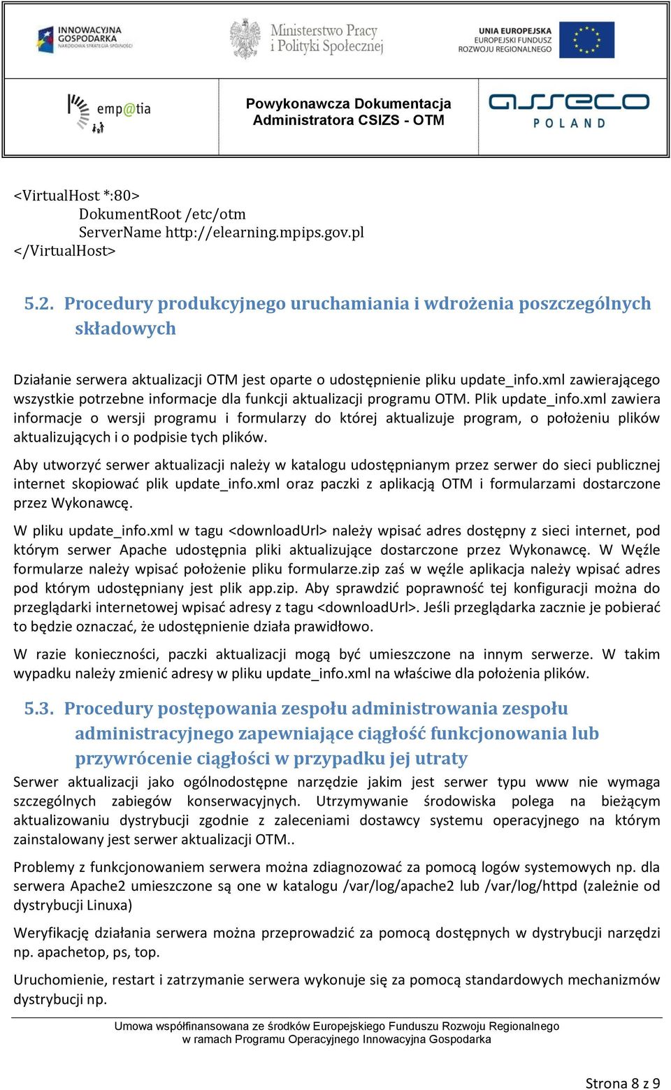 xml zawierającego wszystkie potrzebne informacje dla funkcji aktualizacji programu OTM. Plik update_info.