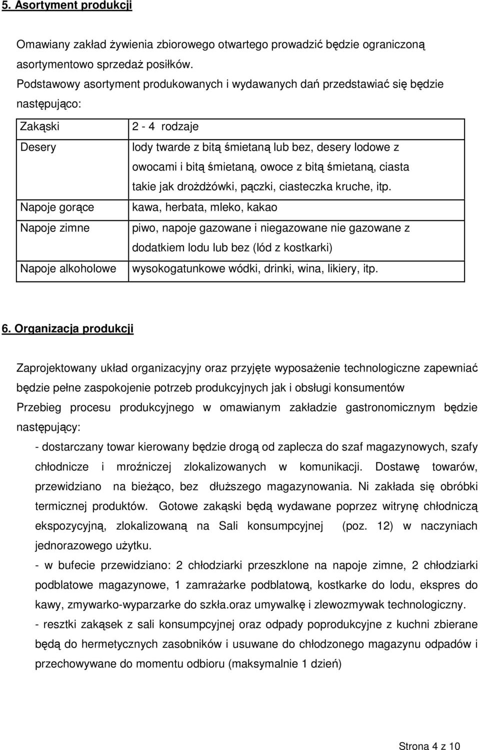 desery lodowe z owocami i bitą śmietaną, owoce z bitą śmietaną, ciasta takie jak droŝdŝówki, pączki, ciasteczka kruche, itp.