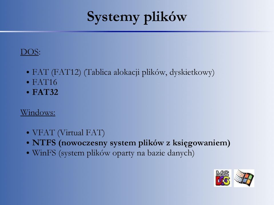 (Virtual FAT) NTFS (nowoczesny system plików z