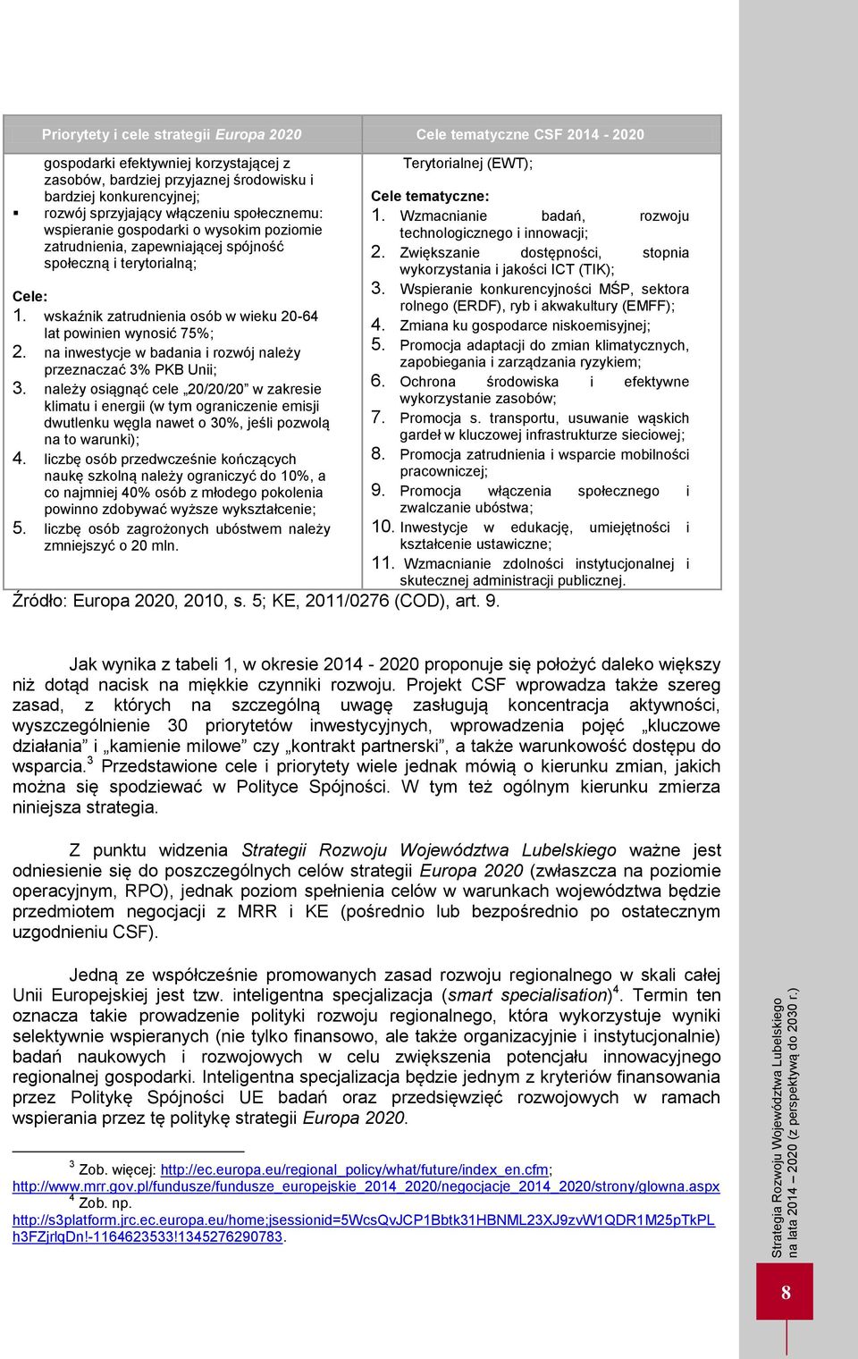 wskaźnik zatrudnienia osób w wieku 20-64 lat powinien wynosić 75%; 2. na inwestycje w badania i rozwój należy przeznaczać 3% PKB Unii; 3.