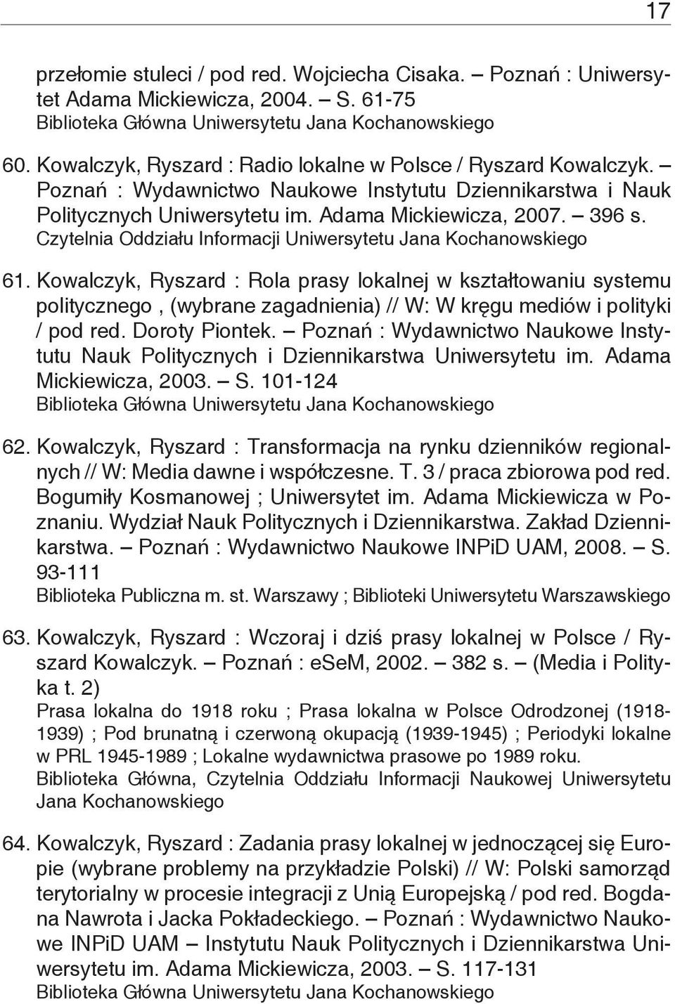 Czytelnia Oddziału Informacji Uniwersytetu Jana Kochanowskiego 61.