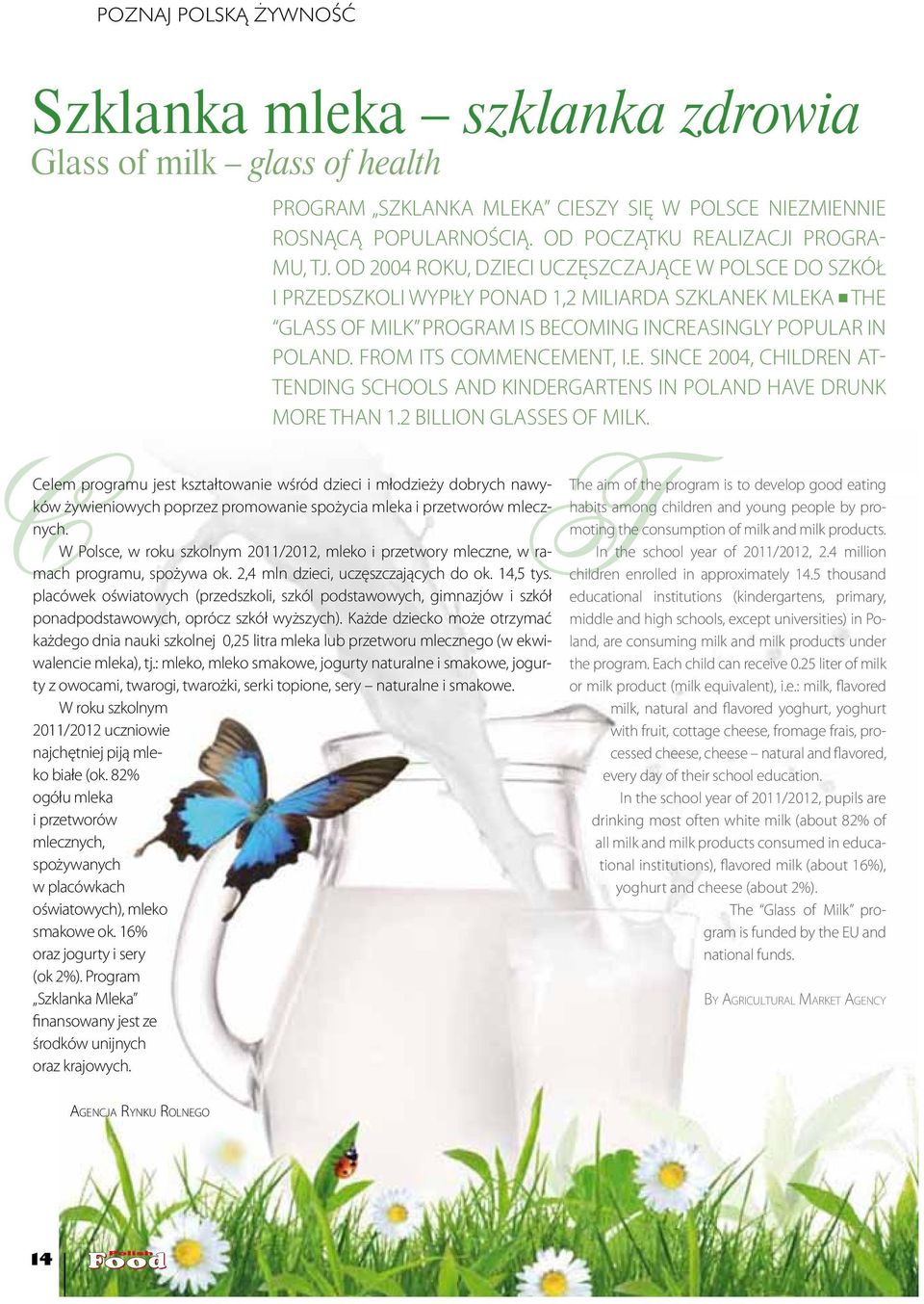 FROM ITS COMMENCEMENT, I.E. SINCE 2004, CHILDREN AT- TENDING SCHOOLS AND KINDERGARTENS IN POLAND HAVE DRUNK MORE THAN 1.2 BILLION GLASSES OF MILK.