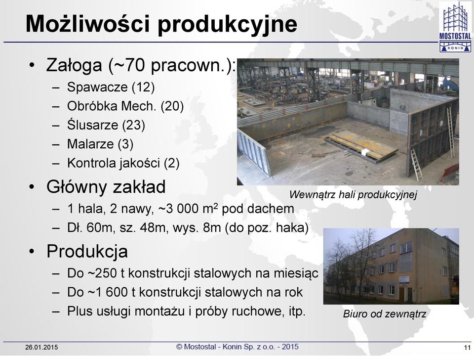 Dł. 60m, sz. 48m, wys. 8m (do poz.