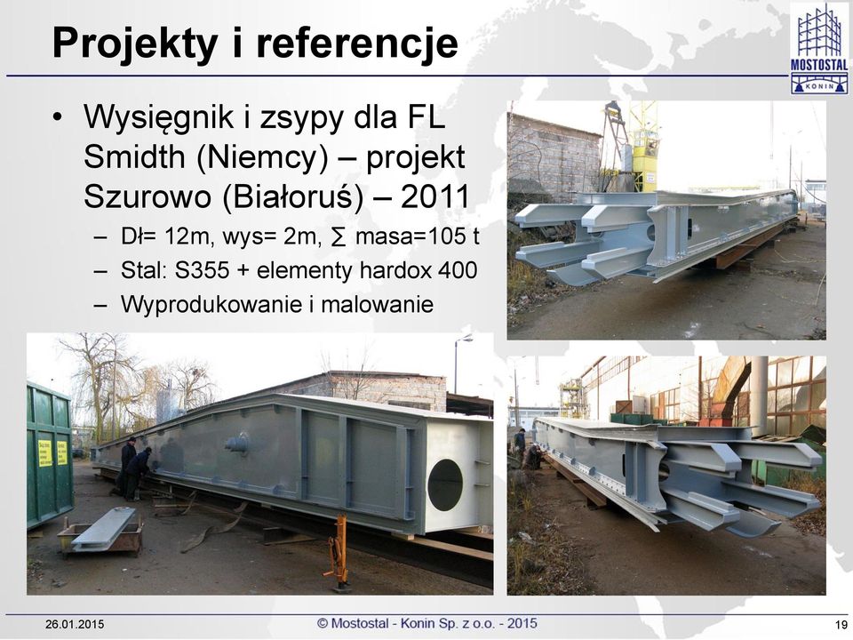 Dł= 12m, wys= 2m, masa=105 t Stal: S355 +