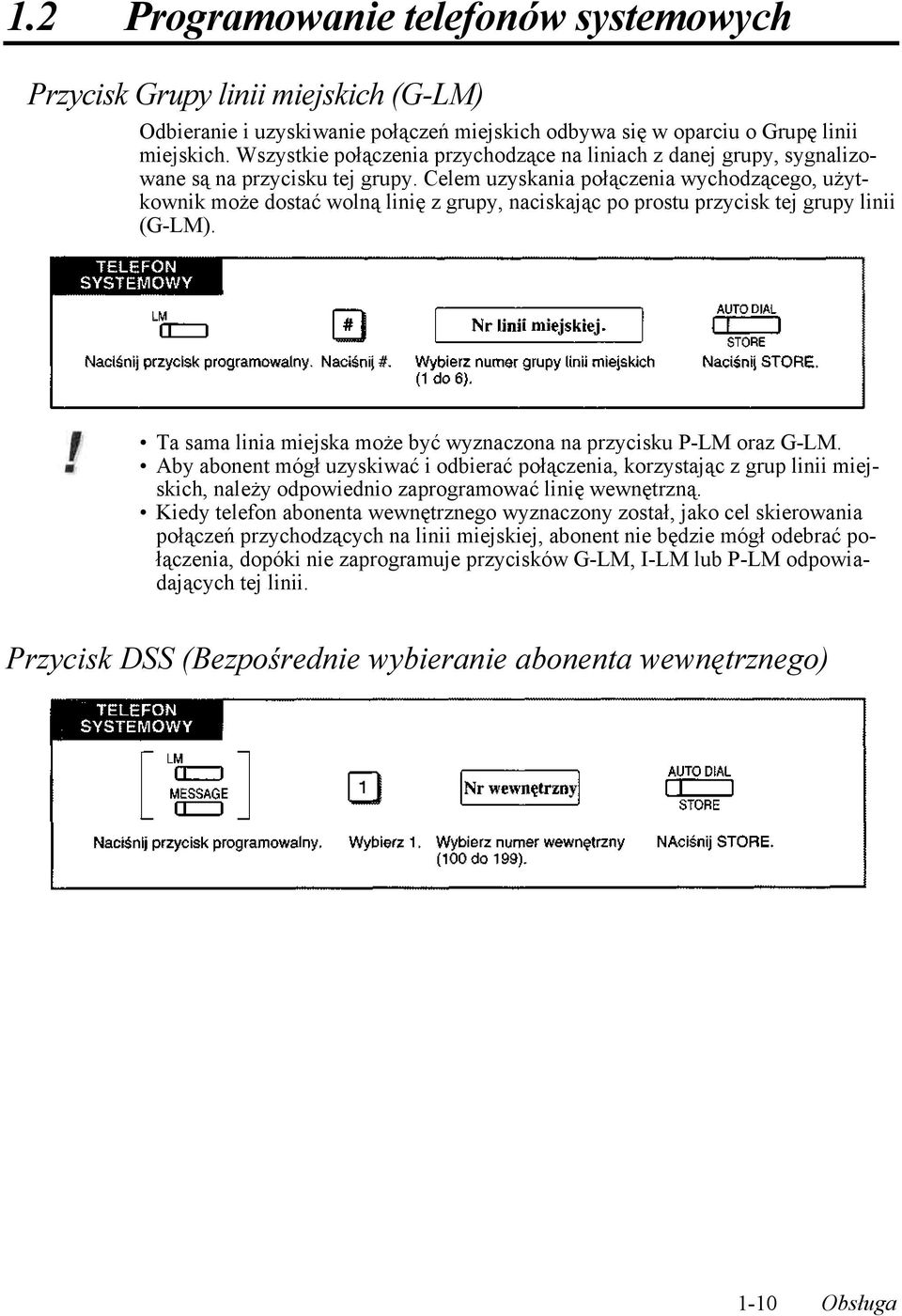 Celem uzyskania połączenia wychodzącego, użytkownik może dostać wolną linię z grupy, naciskając po prostu przycisk tej grupy linii (G-LM).