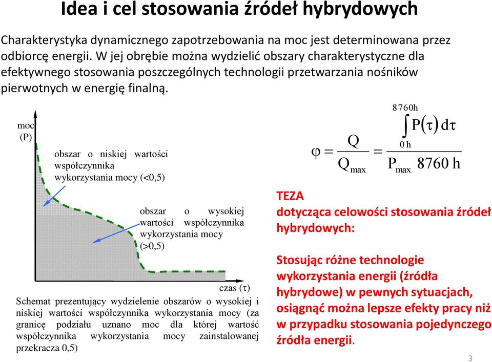 moc (P) obszar o niskiej wartości współczynnika wykorzystania mocy (<0,5) obszar o wysokiej wartości współczynnika wykorzystania mocy (>0,5) czas ( ) Schemat prezentujący wydzielenie obszarów o