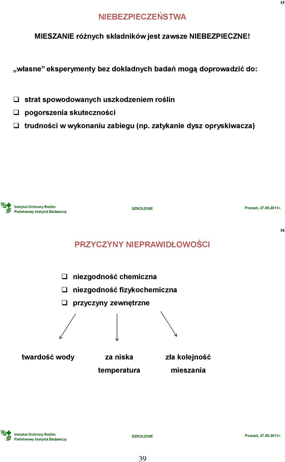 pogorszenia skuteczności trudności w wykonaniu zabiegu (np.