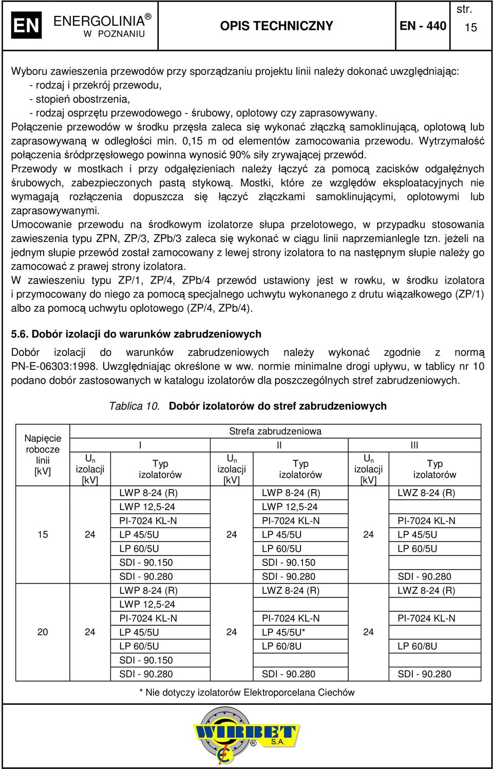 0,5 m od elementów zamocowania przewodu. Wytrzymałość połączenia śródprzęsłowego powinna wynosić 90% siły zrywającej przewód.