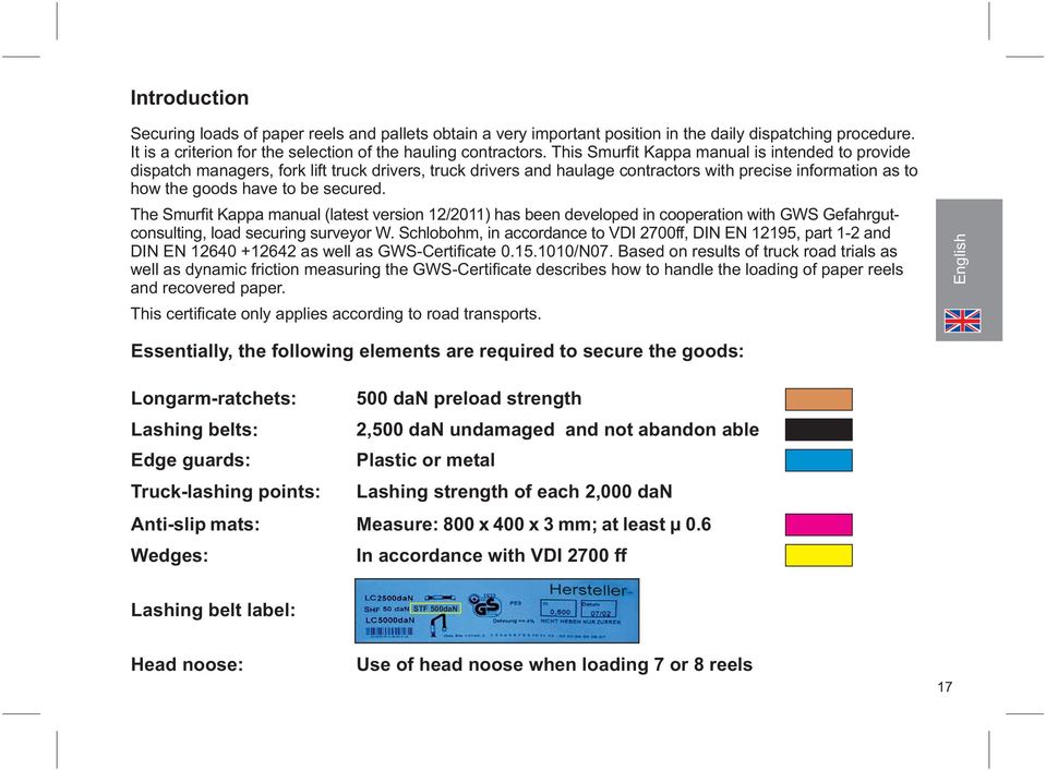 The Smurfit Kappa manual (latest version 12/2011) has been developed in cooperation with GWS Gefahrgut- consulting, load securing surveyor W.