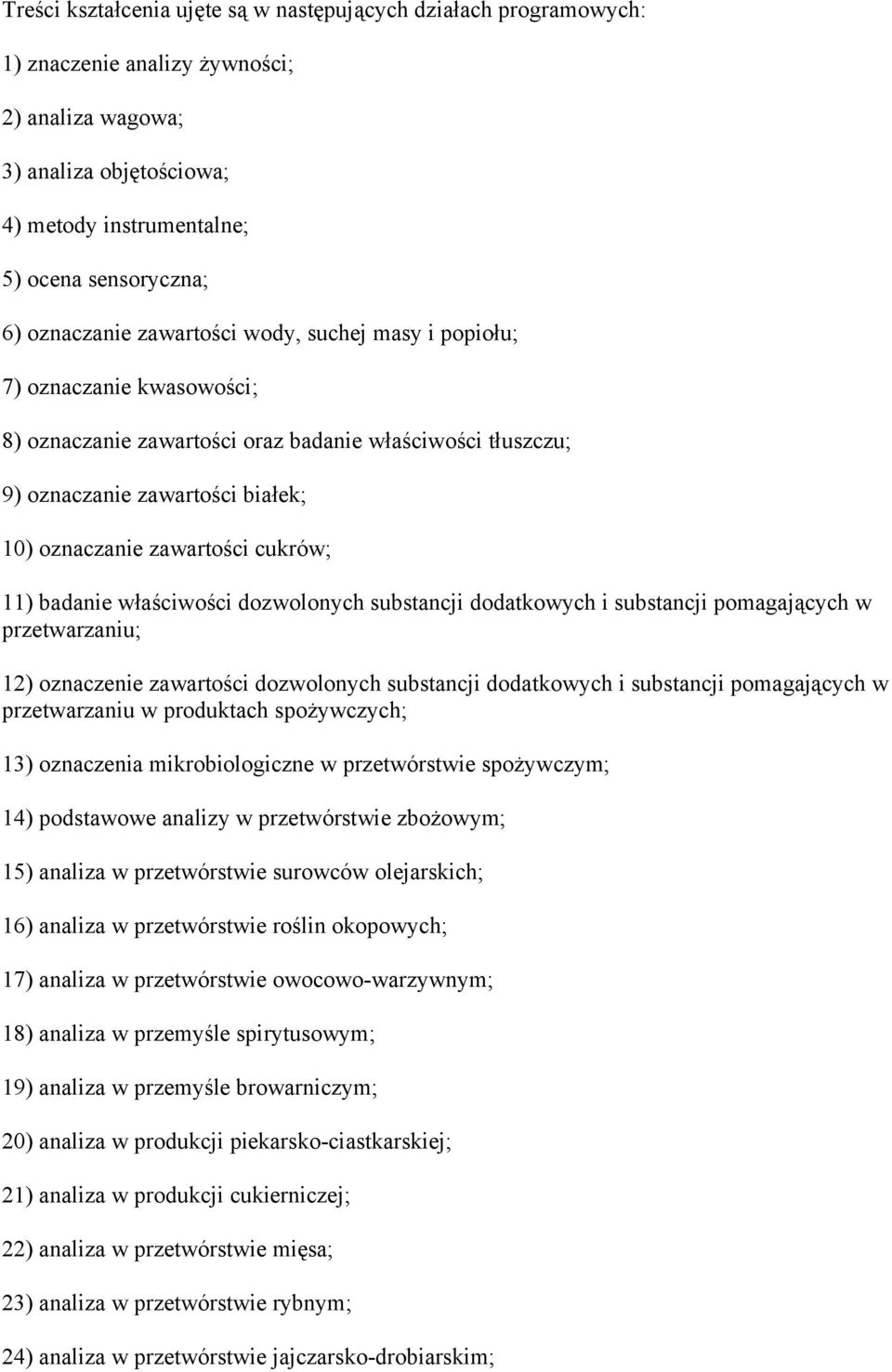 cukrów; 11) badanie właściwości dozwolonych substancji dodatkowych i substancji pomagających w przetwarzaniu; 12) oznaczenie zawartości dozwolonych substancji dodatkowych i substancji pomagających w