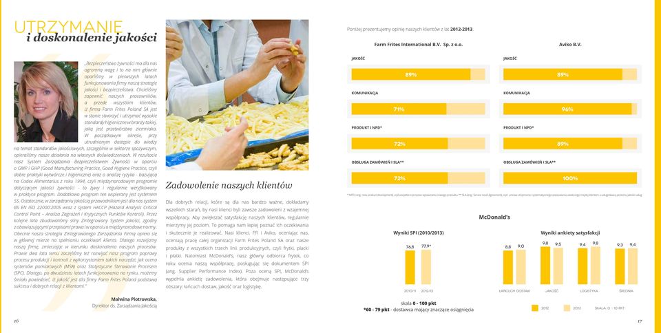 Chcieliśmy zapewnić naszych pracowników, a przede wszystkim klientów, iż firma Farm Frites Poland SA jest w stanie stworzyć i utrzymać wysokie standardy higieniczne w branży takiej, jaką jest