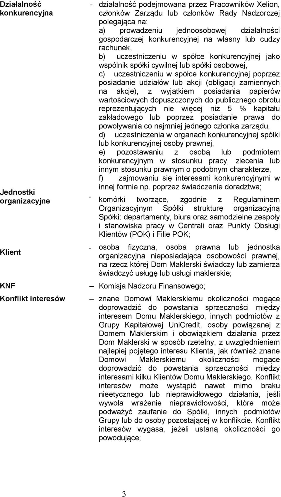 uczestniczeniu w spółce konkurencyjnej poprzez posiadanie udziałów lub akcji (obligacji zamiennych na akcje), z wyjątkiem posiadania papierów wartościowych dopuszczonych do publicznego obrotu