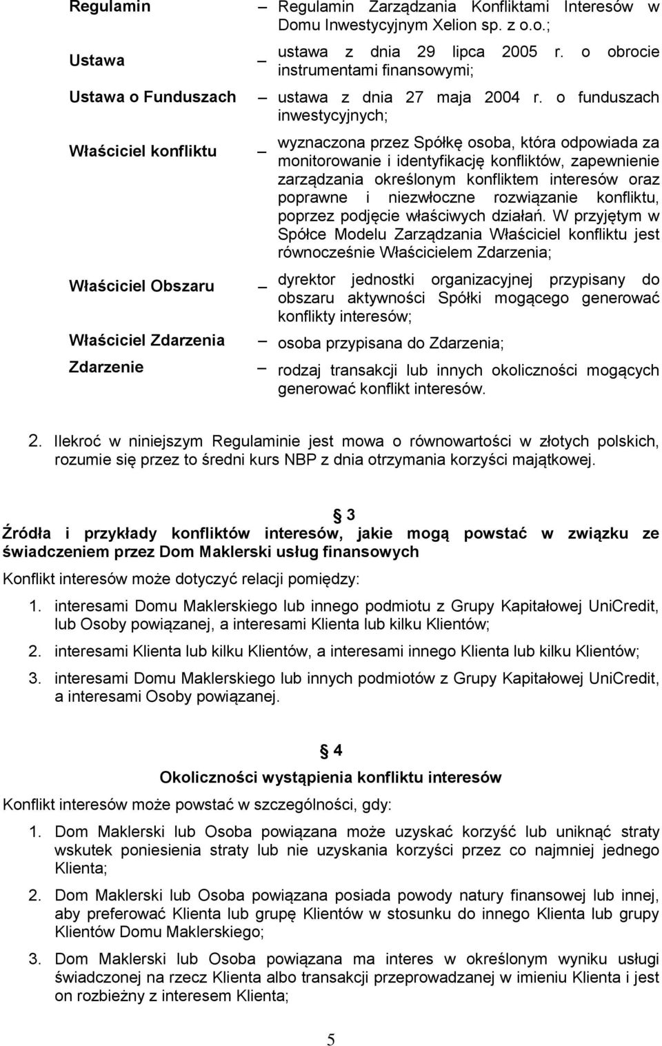 o funduszach inwestycyjnych; wyznaczona przez Spółkę osoba, która odpowiada za monitorowanie i identyfikację konfliktów, zapewnienie zarządzania określonym konfliktem interesów oraz poprawne i