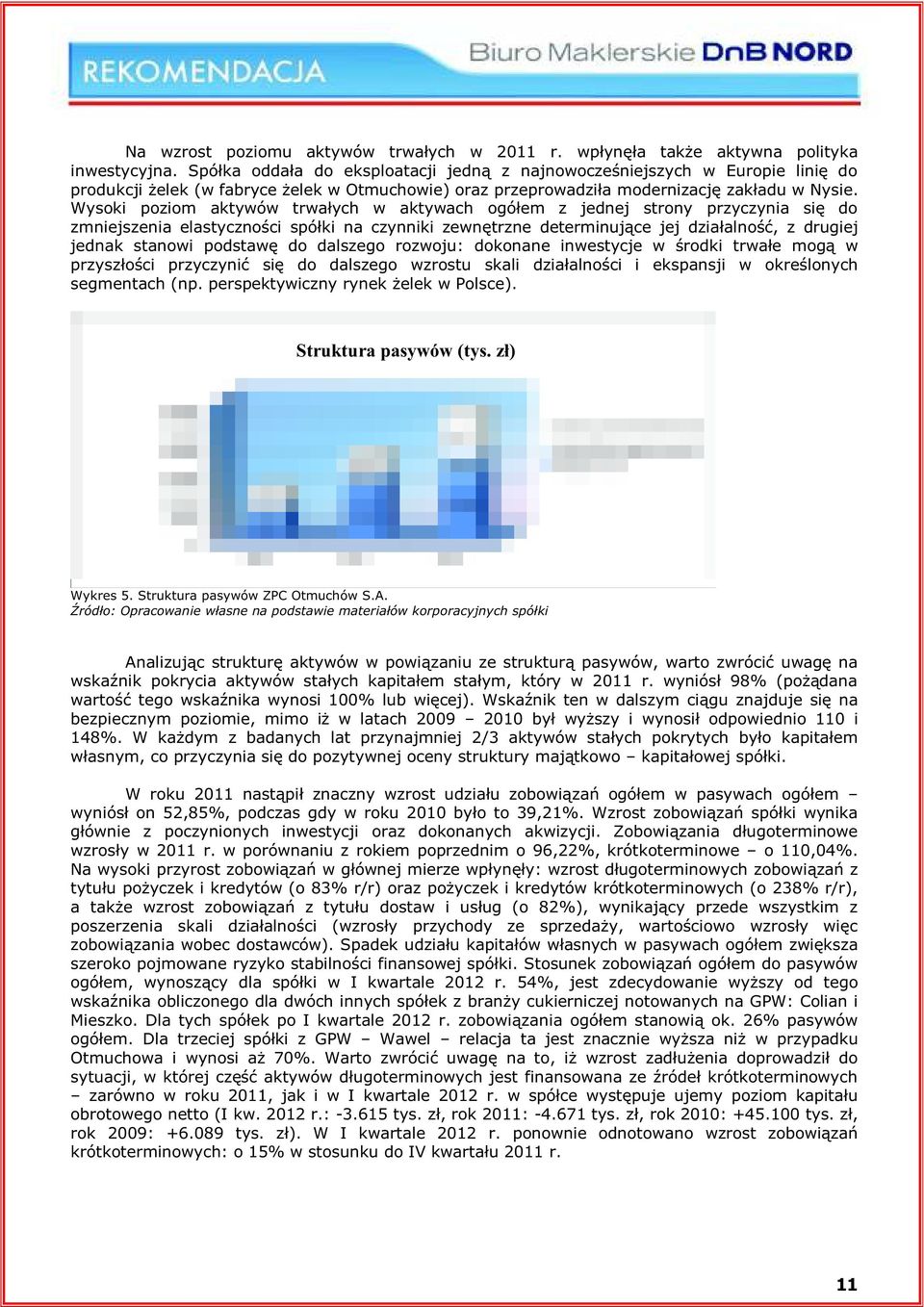 Wysoki poziom aktywów trwałych w aktywach ogółem z jednej strony przyczynia się do zmniejszenia elastyczności spółki na czynniki zewnętrzne determinujące jej działalność, z drugiej jednak stanowi