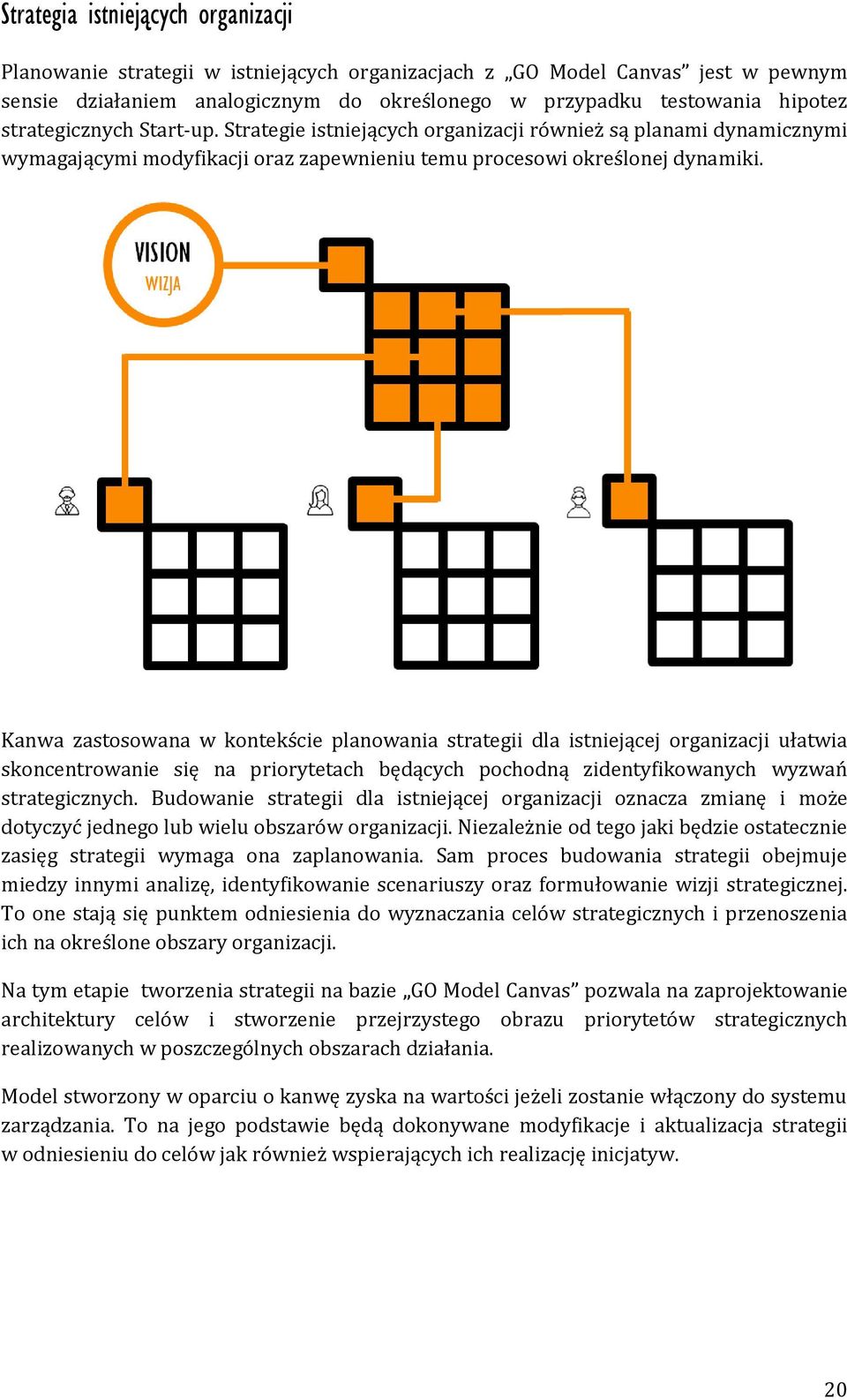 Kanwa zastosowana w kontekście planowania strategii dla istniejącej organizacji ułatwia skoncentrowanie się na priorytetach będących pochodną zidentyfikowanych wyzwań strategicznych.