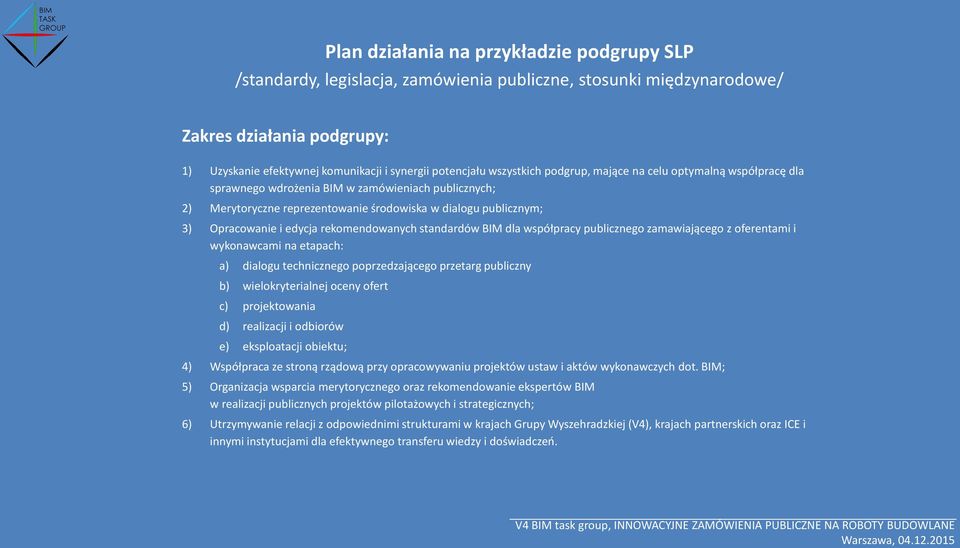 edycja rekomendowanych standardów BIM dla współpracy publicznego zamawiającego z oferentami i wykonawcami na etapach: a) dialogu technicznego poprzedzającego przetarg publiczny b) wielokryterialnej