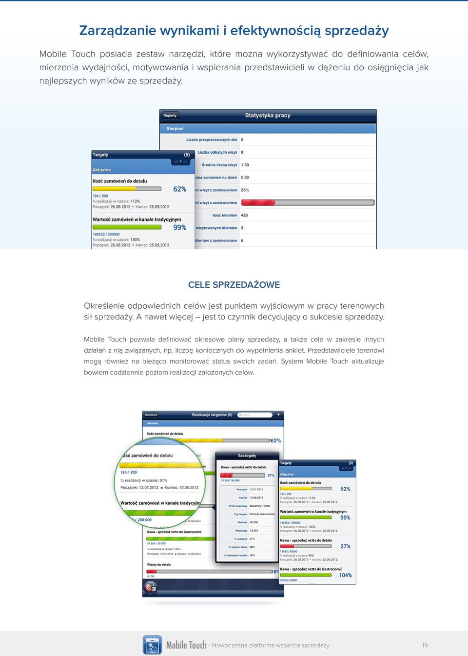 A nawet więcej jest to czynnik decydujący o sukcesie sprzedaży. Mobile Touch pozwala definiować okresowe plany sprzedaży, a także cele w zakresie innych działań z nią związanych, np.