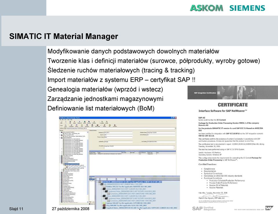 tracking) Import materiałów z systemu ERP certyfikat SAP!