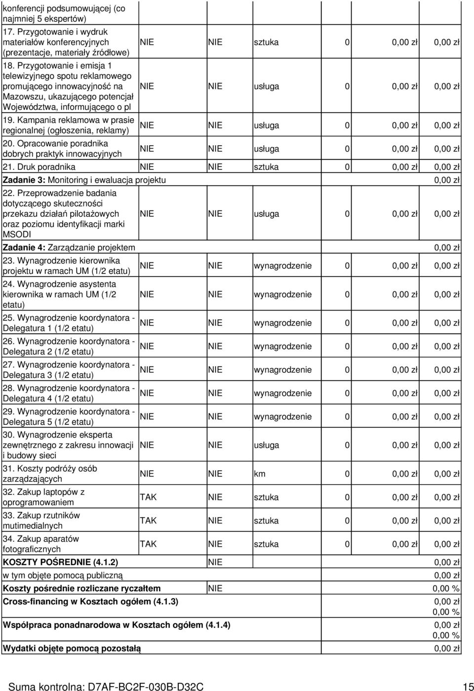 Kampania reklamowa w prasie regionalnej (ogłoszenia, reklamy) 20. Opracowanie poradnika dobrych praktyk innowacyjnych NIE NIE sztuka 0 NIE NIE usługa 0 NIE NIE usługa 0 NIE NIE usługa 0 21.