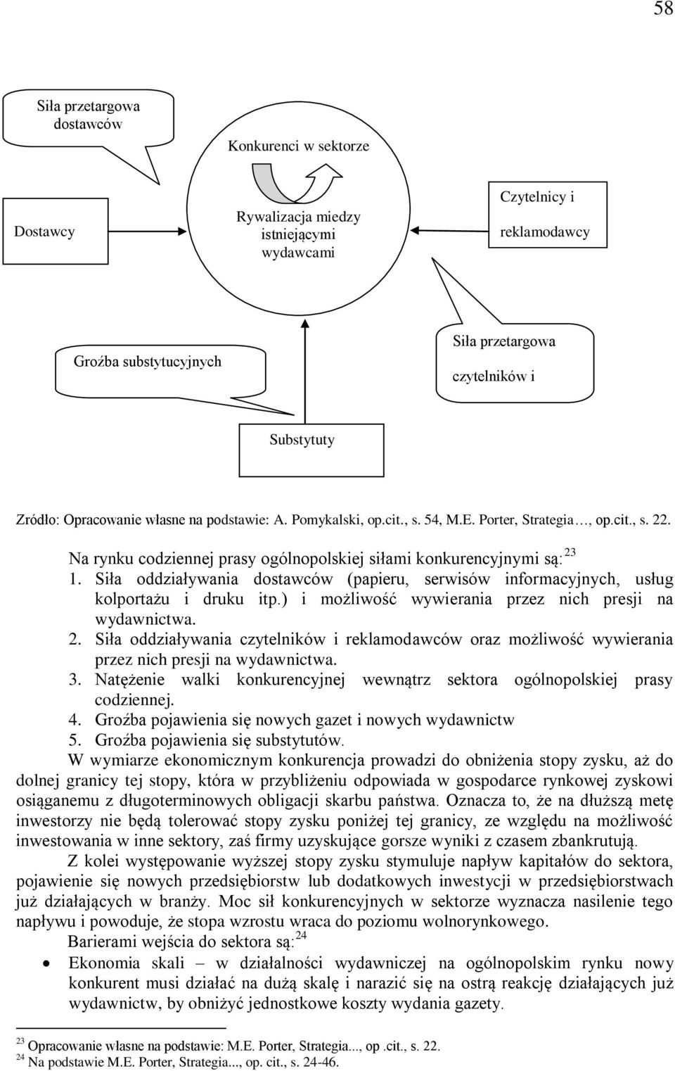 Na rynku codziennej prasy ogólnopolskiej siłami konkurencyjnymi są: 23 1. Siła oddziaływania dostawców (papieru, serwisów informacyjnych, usług kolportażu i druku itp.