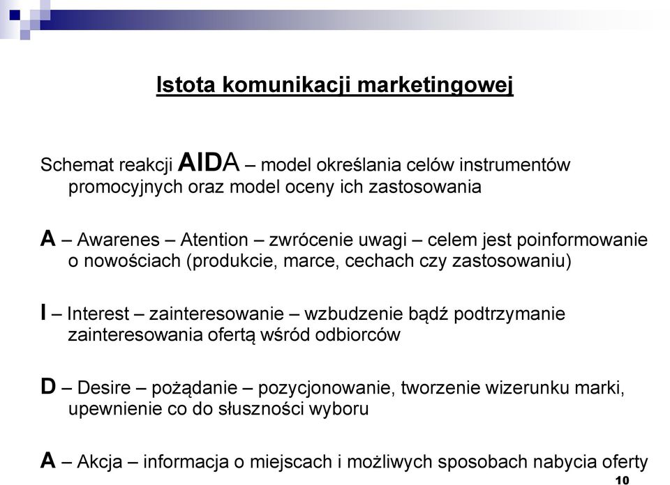 zastosowaniu) I Interest zainteresowanie wzbudzenie bądź podtrzymanie zainteresowania ofertą wśród odbiorców D Desire pożądanie