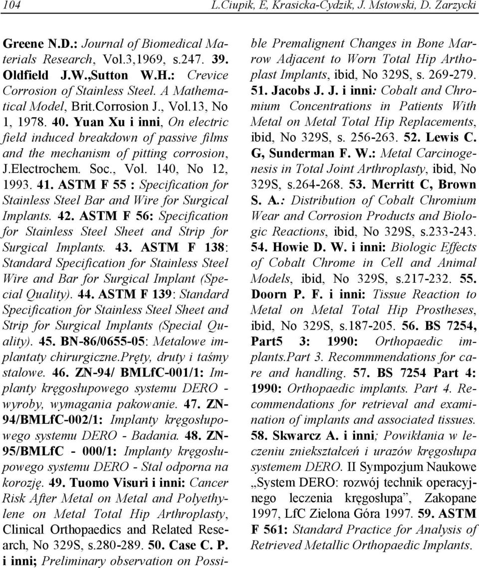 Yuan Xu i inni, On electric field induced breakdown of passive films and the mechanism of pitting corrosion, J.Electrochem. Soc., Vol. 140, No 12, 1993. 41.