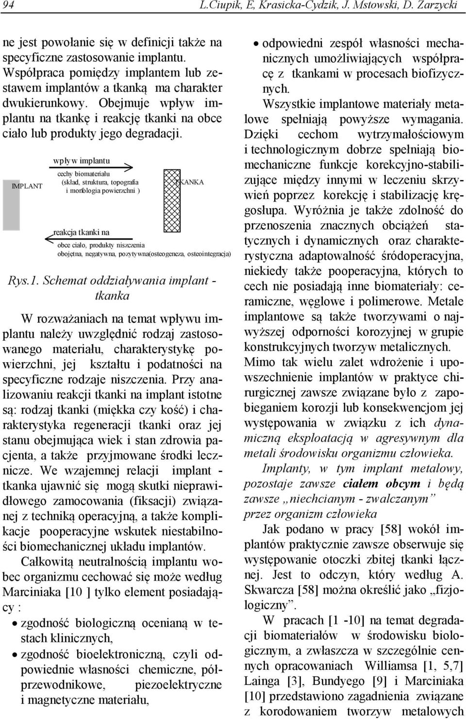 IMPLANT wpływ implantu cechy biomateriału (skład, struktura, topografia i morfologia powierzchni ) reakcja tkanki na TKANKA obce ciało, produkty niszczenia obojętna, negatywna, pozytywna(osteogeneza,