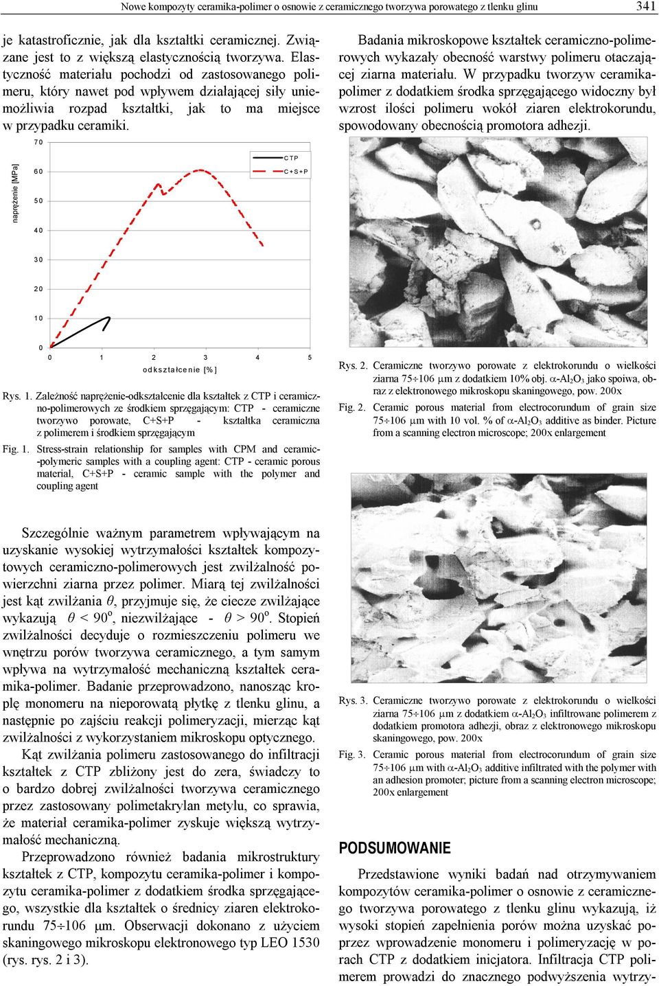 70 Badania mikroskopowe kształtek ceramiczno-polimerowych wykazały obecność warstwy polimeru otaczającej ziarna materiału.