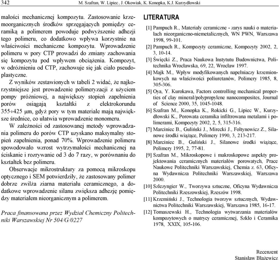 Wprowadzenie polimeru w pory CTP prowadzi do zmiany zachowania się kompozytu pod wpływem obciążenia. Kompozyt, w odróżnieniu od CTP, zachowuje się jak ciało pseudoplastyczne.