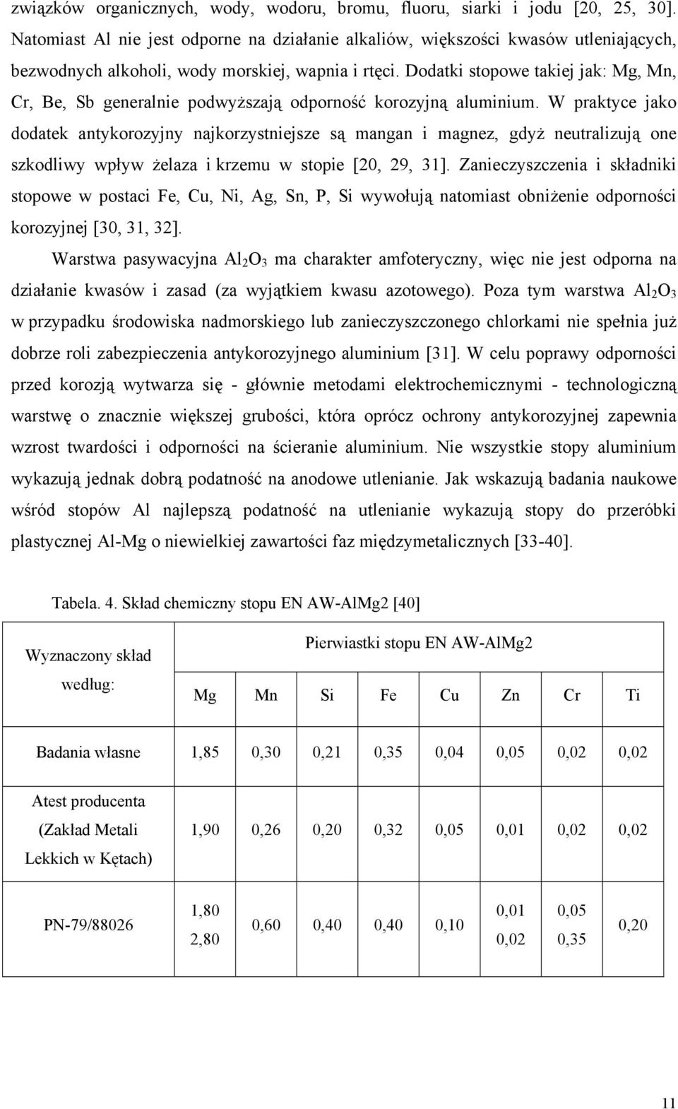 Dodatki stopowe takiej jak: Mg, Mn, Cr, Be, Sb generalnie podwyższają odporność korozyjną aluminium.