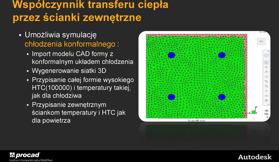 Wygenerowanie siatki 3D Przypisanie całej formie wysokiego HTC(100000) i temperatury