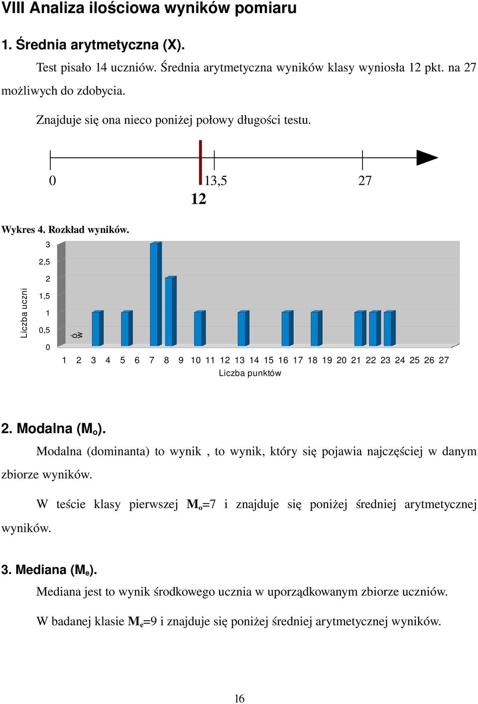 3 2,5 2 Liczba uczni 1,5 1 0,5 0 ó w 1 2 3 4 5 6 7 8 9 10 11 12 13 14 15 16 17 18 19 20 21 22 23 24 25 26 27 Liczba punktów 2. Modalna (M o ).