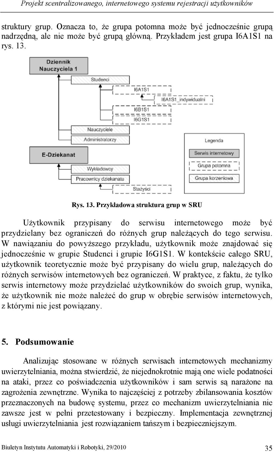 Rys. 13. Przykładowa struktura grup w SRU UŜytkownik przypisany do serwisu internetowego moŝe być przydzielany bez ograniczeń do róŝnych grup naleŝących do tego serwisu.