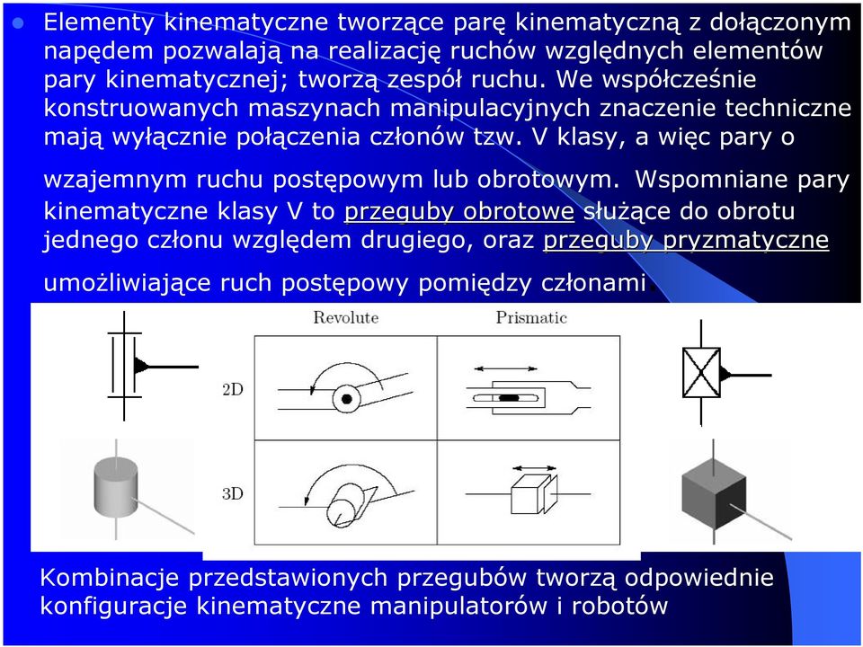 V klasy, a więc pary o wzajemnym ruchu postępowym lub obrotowym.