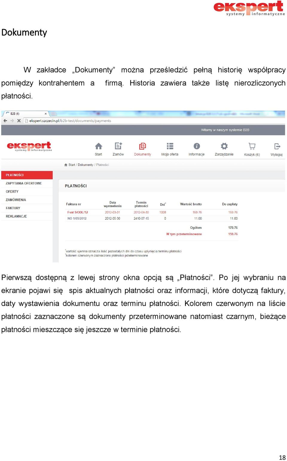 Po jej wybraniu na ekranie pojawi się spis aktualnych płatności oraz informacji, które dotyczą faktury, daty wystawienia dokumentu