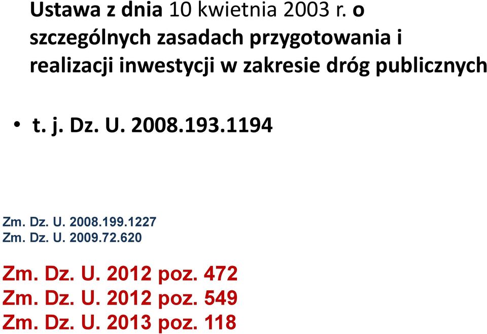 zakresie dróg publicznych t. j. Dz. U. 2008.193.1194 Zm. Dz. U. 2008.199.