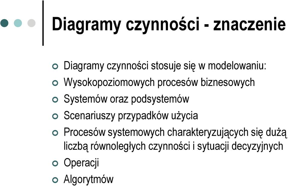 podsystemów Scenariuszy przypadków użycia Procesów systemowych