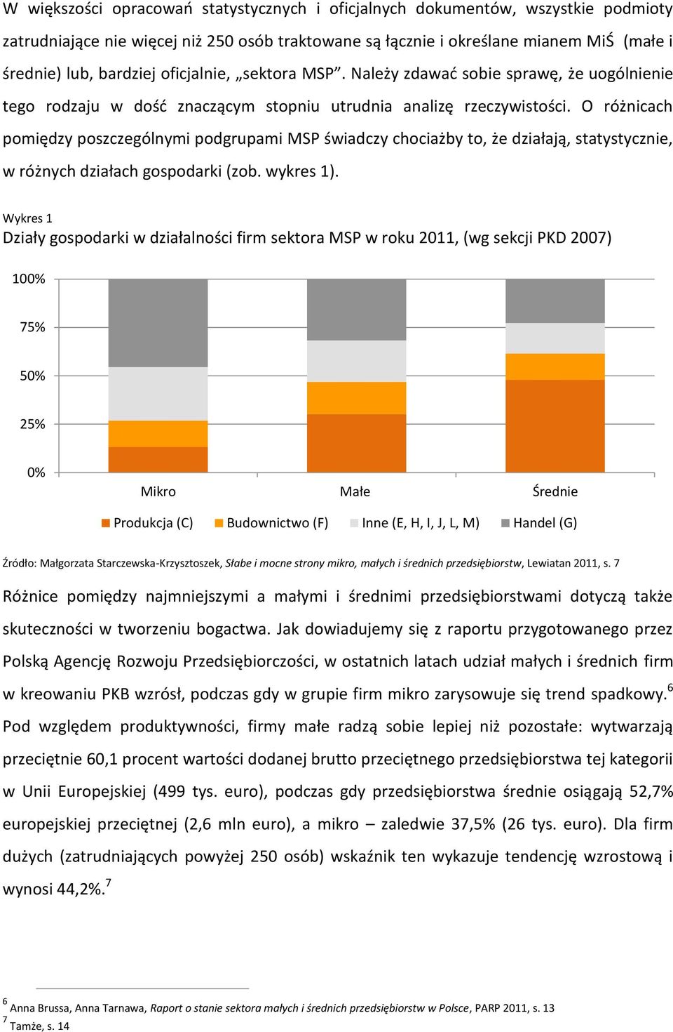 O różnicach pomiędzy poszczególnymi podgrupami MSP świadczy chociażby to, że działają, statystycznie, w różnych działach gospodarki (zob. wykres 1).