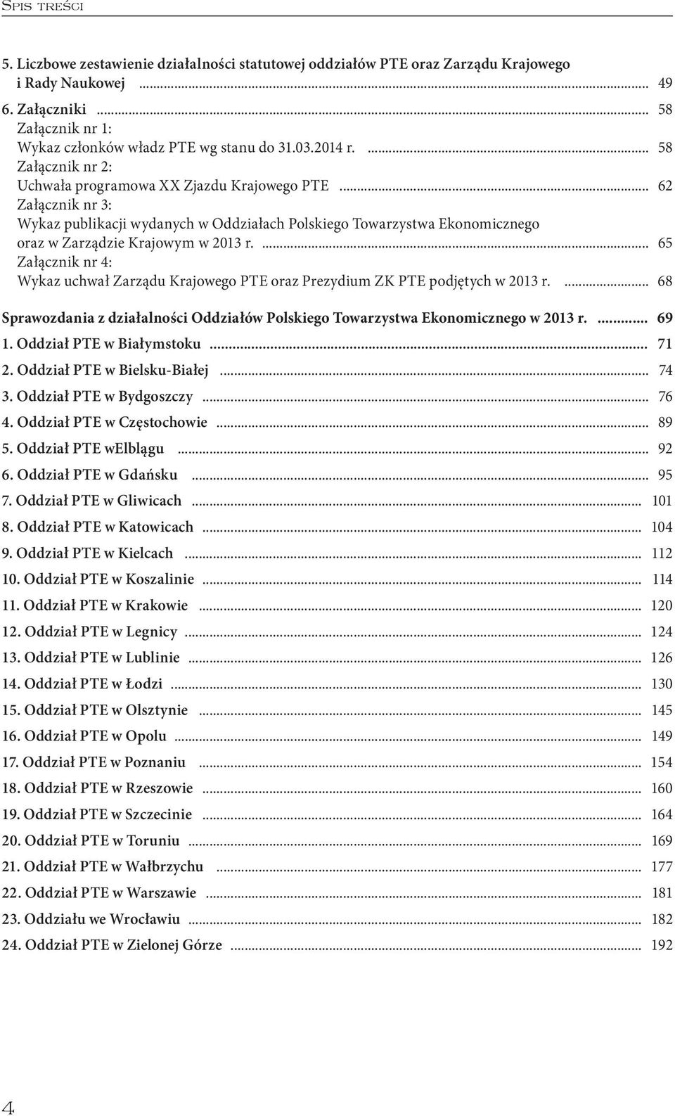 65 Załącznik nr 4: Wykaz uchwał Zarządu Krajowego PTE oraz Prezydium ZK PTE podjętych w 2013 r. 68 Sprawozdania z działalności Oddziałów Polskiego Towarzystwa Ekonomicznego w 2013 r. 69 1.