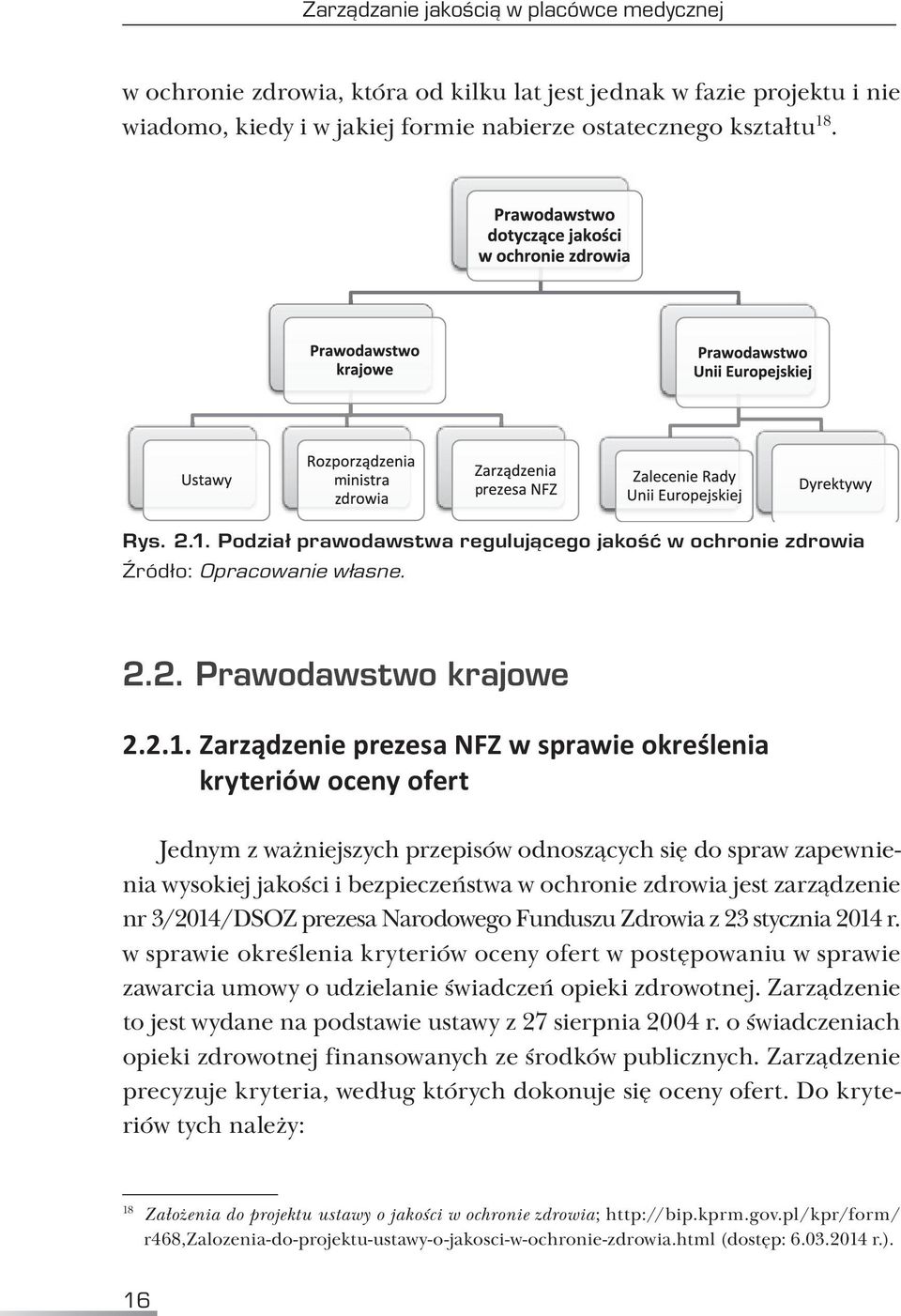 Podział prawodawstwa regulującego jakość w ochronie zdrowia Źródło: Opracowanie własne. 2.2. Prawodawstwo krajowe 2.2.1.