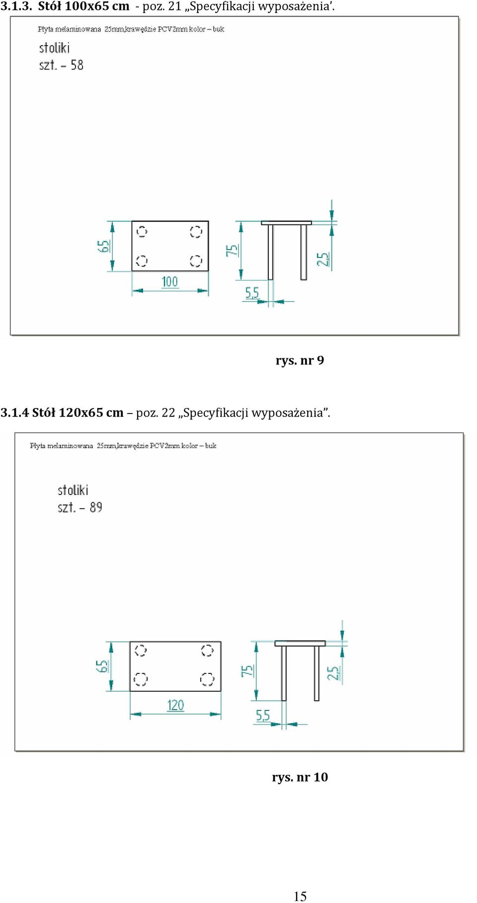 nr 9 3.1.4 Stół 120x65 cm poz.