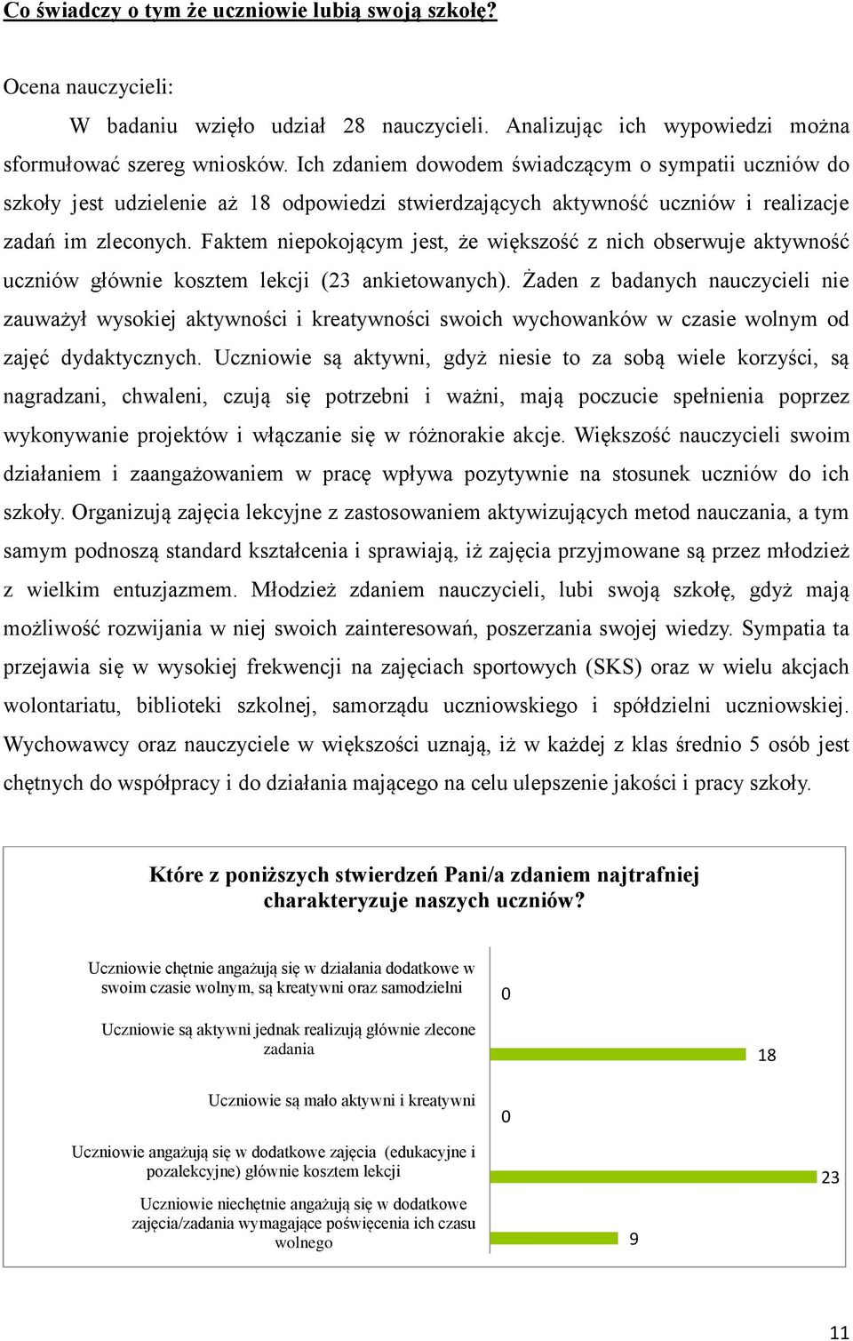 Faktem niepokojącym jest, że większość z nich obserwuje aktywność uczniów głównie kosztem lekcji (23 ankietowanych).