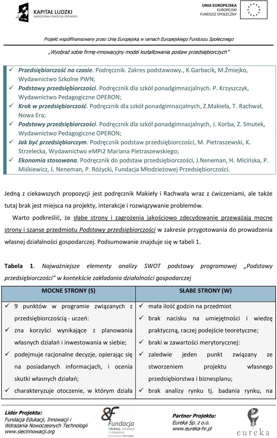 Smutek, Wydawnictwo Pedagogiczne OPERON; Jak być przedsiębiorczym. Podręcznik podstaw przedsiębiorczości, M. Pietraszewski, K.