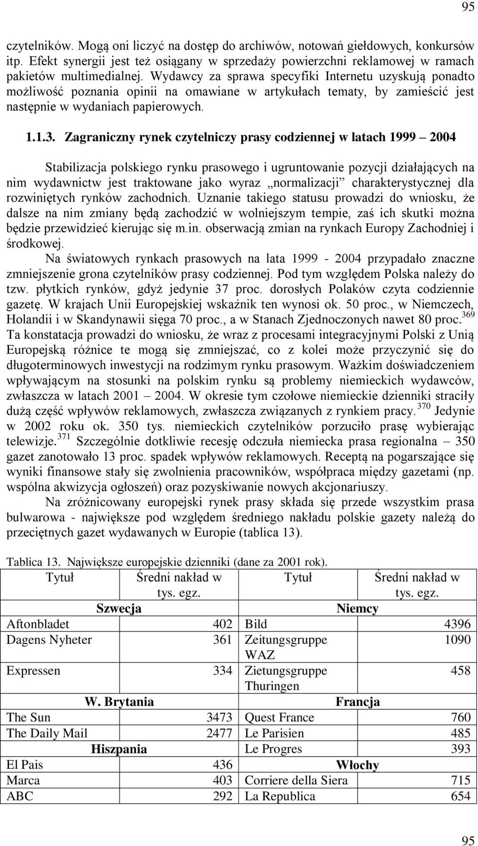 Zagraniczny rynek czytelniczy prasy codziennej w latach 1999 2004 Stabilizacja polskiego rynku prasowego i ugruntowanie pozycji działających na nim wydawnictw jest traktowane jako wyraz normalizacji