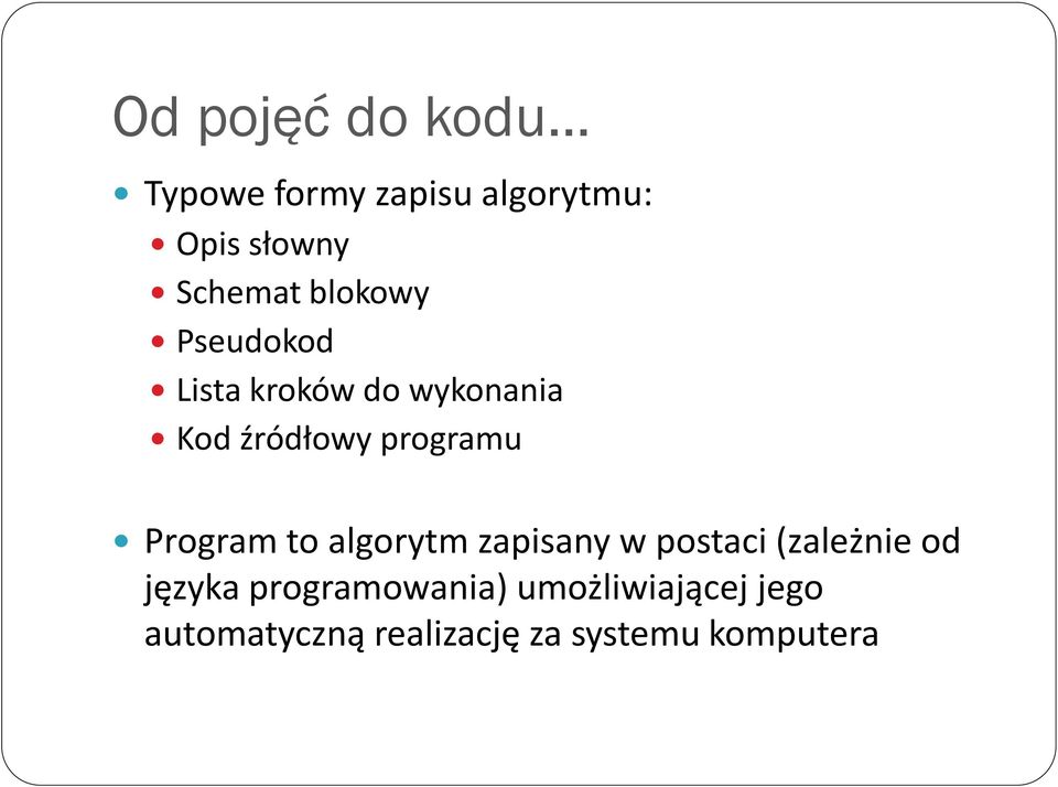 Program to algorytm zapisany w postaci (zależnie od języka