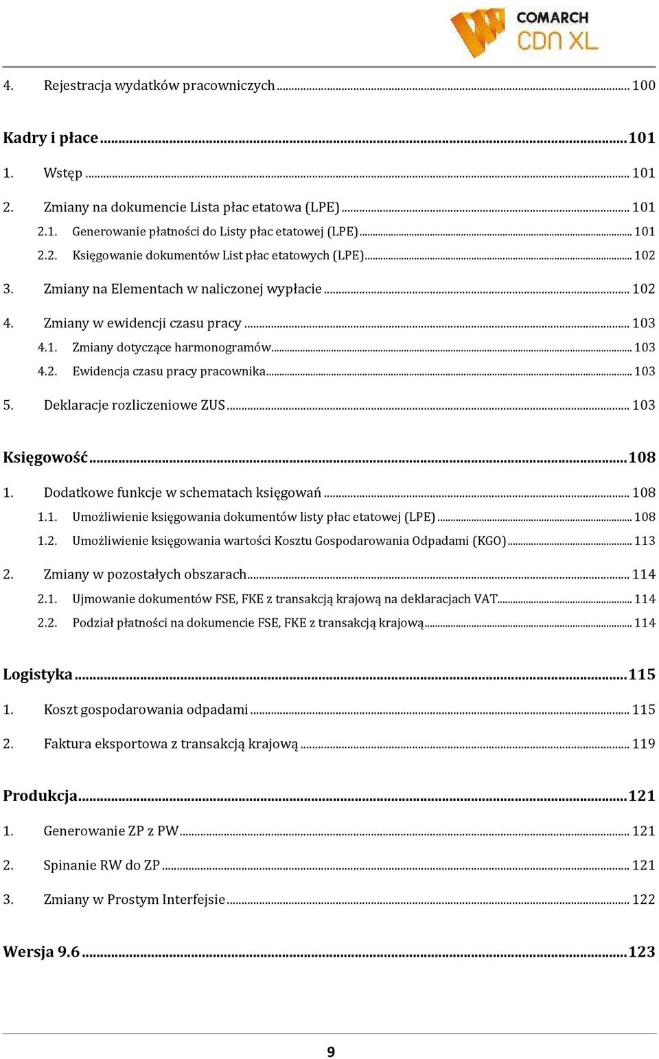 Deklaracje rozliczeniowe ZUS...103 Księgowość...108 1. Dodatkowe funkcje w schematach księgowań...108 1.1. Umożliwienie księgowania dokumentów listy płac etatowej (LPE)...108 1.2.