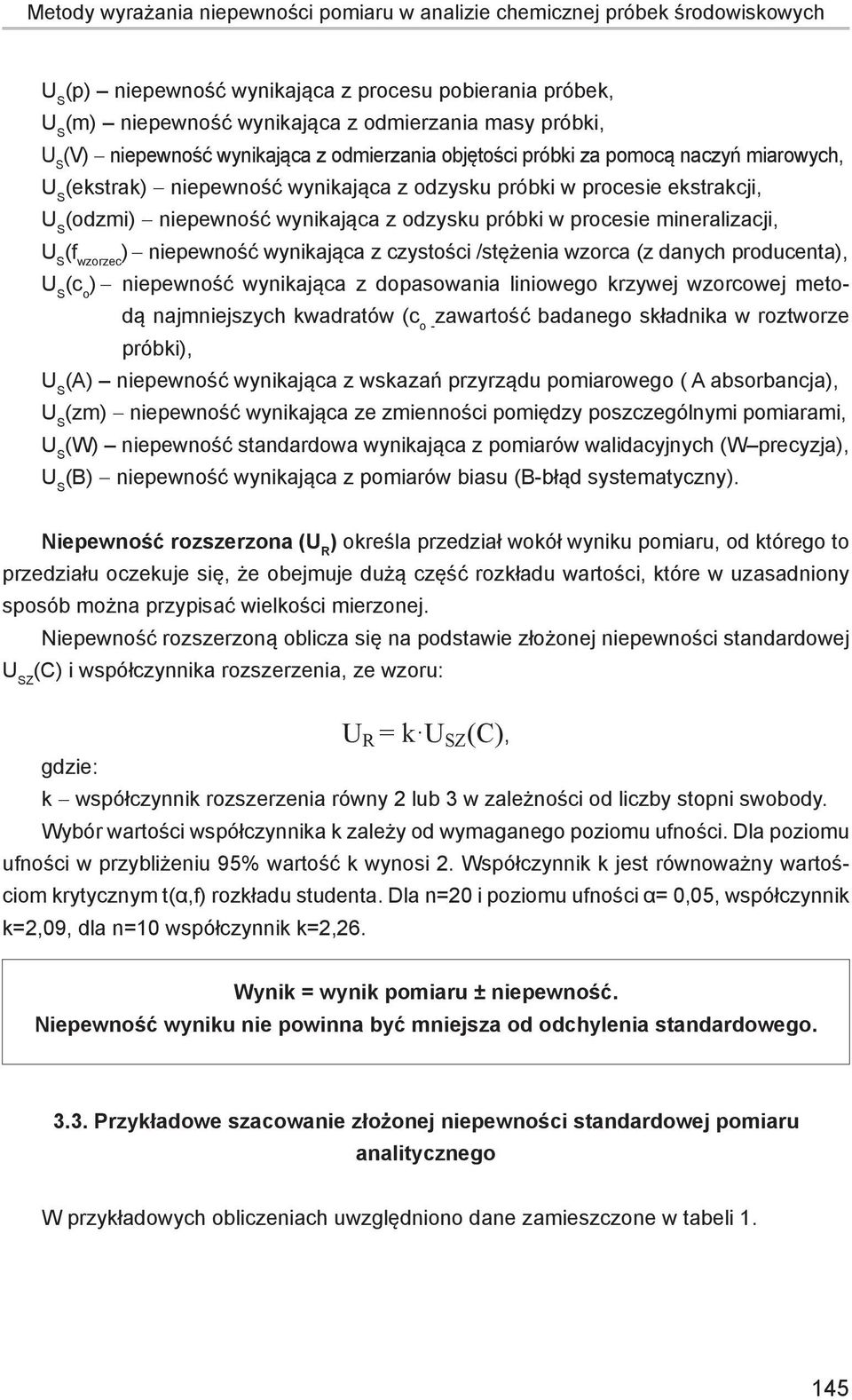 w procesie mineralizacji, (f wzorzec ) niepewność wynikająca z czystości /stężenia wzorca (z danych producenta), (c o ) niepewność wynikająca z dopasowania liniowego krzywej wzorcowej metodą