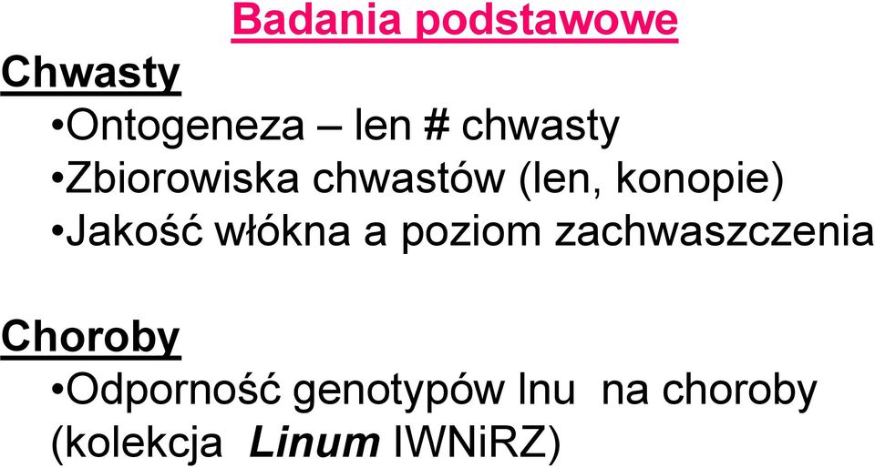 Jakość włókna a poziom zachwaszczenia Choroby